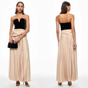 Et Ochs Tabitha Dress Strapless Velvet Bodice Pleated Maxi Gown Black Beige 6